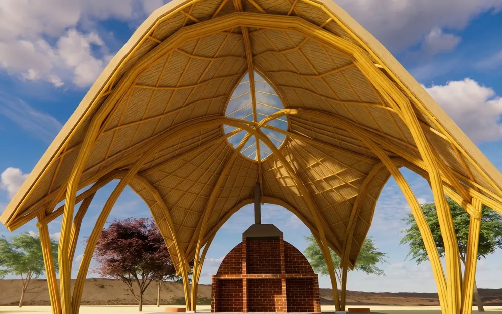 Render referencial del quincho visto desde el interior